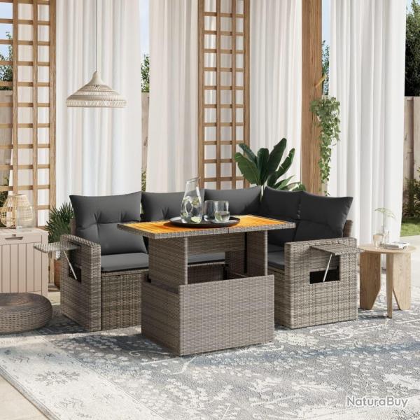 Salon de jardin 5 pcs avec coussins gris rsine tresse alsavelo