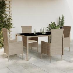 Ensemble à manger de jardin avec coussins 5pcs Beige poly rotin alsavelo
