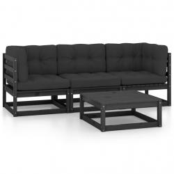 Salon de jardin 4 pcs avec coussins Bois de pin massif alsavelo