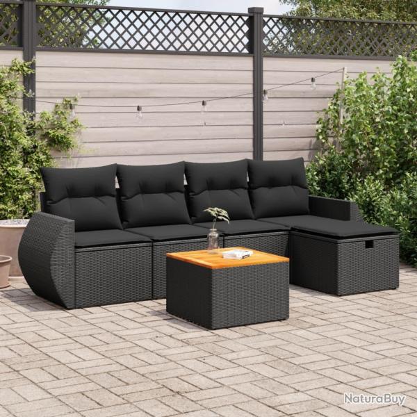 Salon de jardin 6 pcs avec coussins noir rsine tresse alsavelo