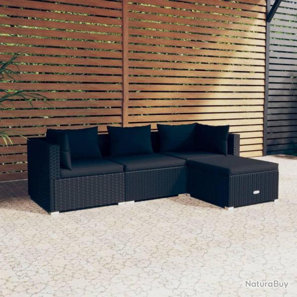Salon de jardin 4 pcs avec coussins Rsine tresse Noir alsavelo