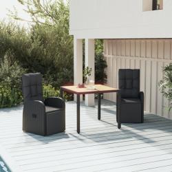 Ensemble à manger de jardin 3 pcs Noir Poly rotin et acacia alsavelo
