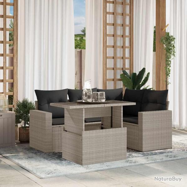 Salon de jardin 5 pcs avec coussins gris clair rsine tresse alsavelo