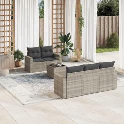 Salon de jardin 6 pcs avec coussins gris clair résine tressée alsavelo