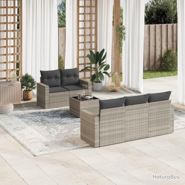 Salon de jardin 6 pcs avec coussins gris clair rsine tresse alsavelo