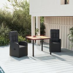 Ensemble à manger de jardin avec coussins 3 pcs Noir alsavelo