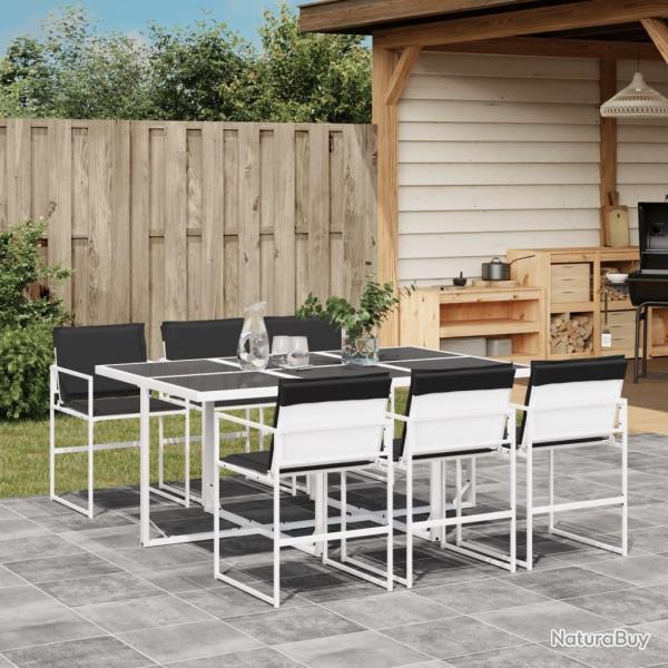 Ensemble  manger de jardin avec coussins 7 pcs blanc textilne alsavelo