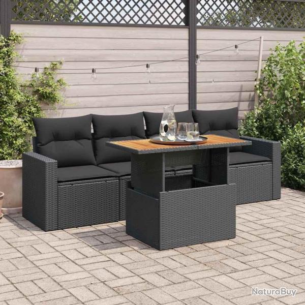Salon de jardin 5 pcs avec coussins noir rsine tresse alsavelo