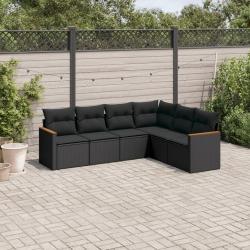 Salon de jardin 6 pcs avec coussins noir résine tressée alsavelo
