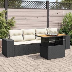 Salon de jardin 5 pcs avec coussins noir résine tressée alsavelo