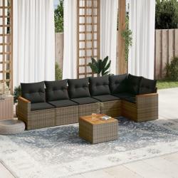 Salon de jardin avec coussins 7 pcs gris résine tressée alsavelo