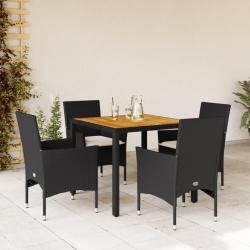 Ensemble à manger de jardin et coussins 5 pcs noir rotin acacia alsavelo