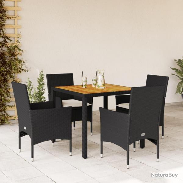 Ensemble  manger de jardin et coussins 5 pcs noir rotin acacia alsavelo