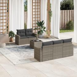Salon de jardin 6 pcs avec coussins gris résine tressée alsavelo