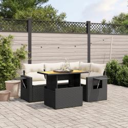 Salon de jardin 5 pcs avec coussins noir résine tressée alsavelo