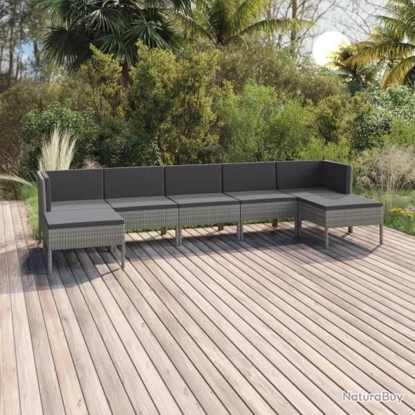 Salon de jardin 7 pcs avec coussins rsine tresse gris alsavelo