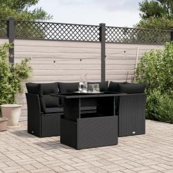 Salon de jardin 5 pcs avec coussins noir résine tressée alsavelo