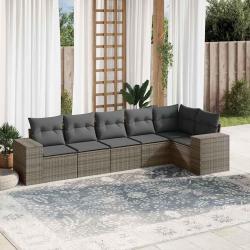 Salon de jardin 6 pcs avec coussins gris résine tressée alsavelo