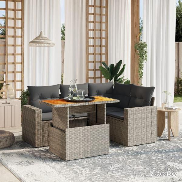 Salon de jardin 5 pcs avec coussins gris rsine tresse alsavelo
