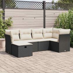 Salon de jardin 6 pcs avec coussins noir résine tressée alsavelo