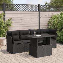 Salon de jardin 5 pcs avec coussins noir résine tressée alsavelo