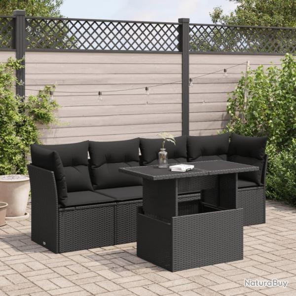 Salon de jardin 5 pcs avec coussins noir rsine tresse alsavelo