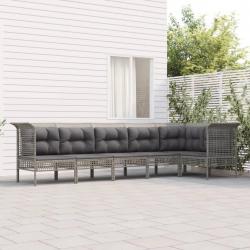 Salon de jardin 6 pcs avec coussins Gris Résine tressée alsavelo