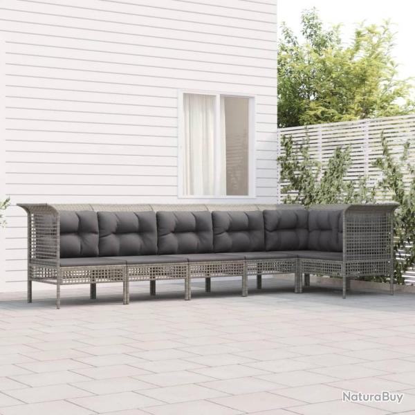 Salon de jardin 6 pcs avec coussins Gris Rsine tresse alsavelo