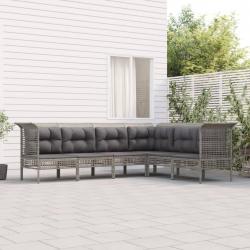 Salon de jardin 6 pcs avec coussins Gris Résine tressée alsavelo