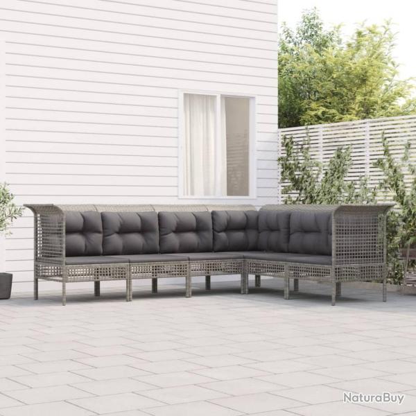 Salon de jardin 6 pcs avec coussins Gris Rsine tresse alsavelo