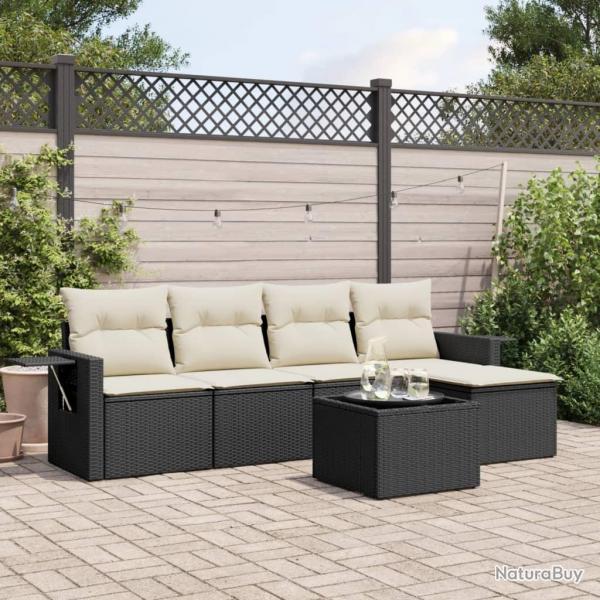 Salon de jardin 6 pcs avec coussins noir rsine tresse alsavelo