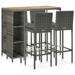 bar de jardin 5 pcs et coussins Résine tressée Gris alsavelo