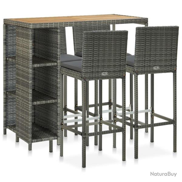 bar de jardin 5 pcs et coussins Rsine tresse Gris alsavelo