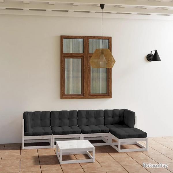 Salon de jardin 6 pcs avec coussins Bois de pin massif alsavelo