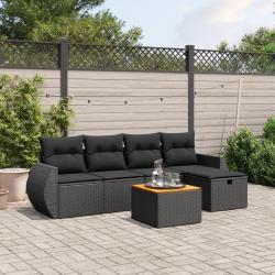 Salon de jardin 6 pcs avec coussins noir résine tressée alsavelo