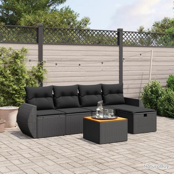 Salon de jardin 6 pcs avec coussins noir rsine tresse alsavelo