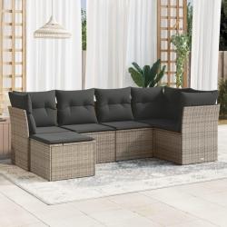 Salon de jardin 6 pcs avec coussins gris résine tressée alsavelo