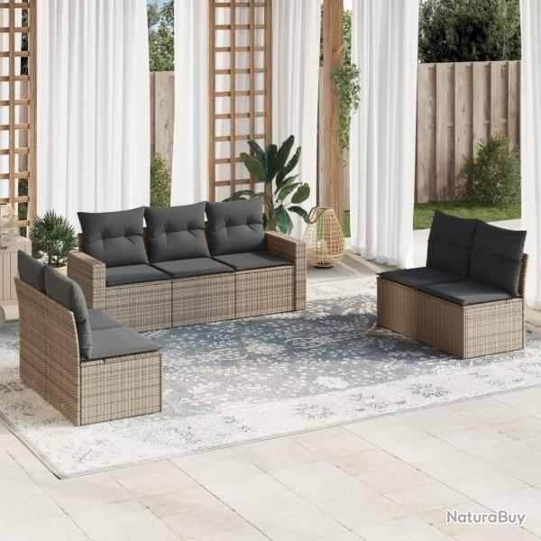 Salon de jardin avec coussins 7 pcs gris rsine tresse alsavelo