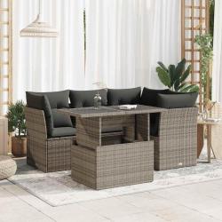 Salon de jardin 5 pcs avec coussins gris résine tressée alsavelo