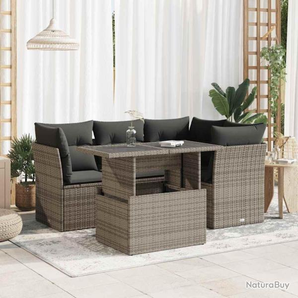 Salon de jardin 5 pcs avec coussins gris rsine tresse alsavelo