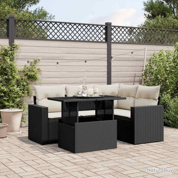 Salon de jardin 5 pcs avec coussins noir rsine tresse alsavelo