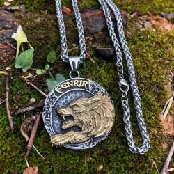 Collier viking pendentif du loup Fenrir acier inoxydable enchère