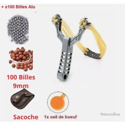 Lance Pierre Fronde + Laser Viseur + 100 Billes ALU Professionnel Slingshot Longue Porte Chasse