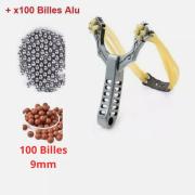 Fronde Lance Pierre 4 Elastiques En ALU + 100 Billes Ultra Puissante Slingshot Chasse Item 10750534