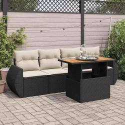 Salon de jardin 5 pcs avec coussins noir résine tressée alsavelo