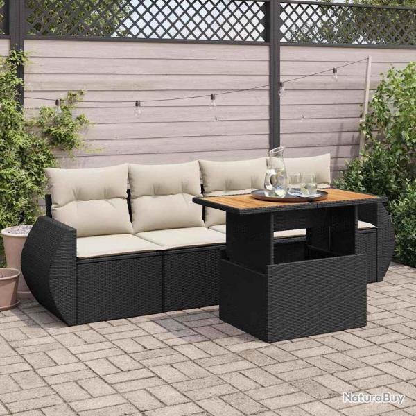 Salon de jardin 5 pcs avec coussins noir rsine tresse alsavelo