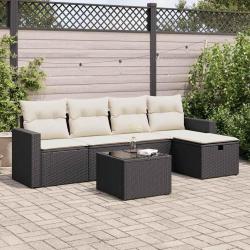 Salon de jardin 6 pcs avec coussins noir résine tressée alsavelo