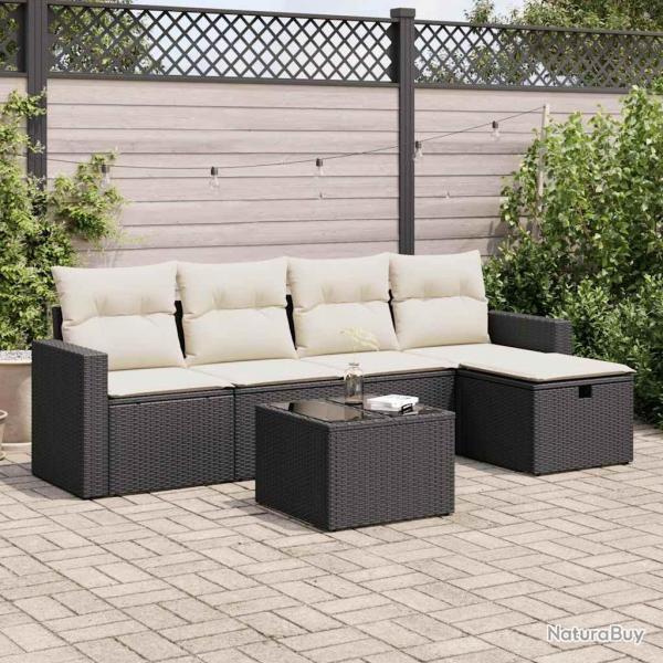 Salon de jardin 6 pcs avec coussins noir rsine tresse alsavelo