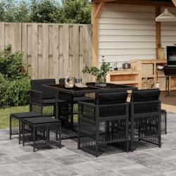 Ensemble à manger de jardin 9pcs coussins noir résine tressée alsavelo
