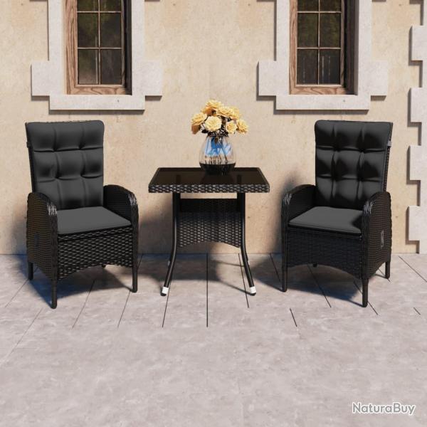 Ensemble  manger de jardin 3 pcs Rsine tresse et verre Noir alsavelo